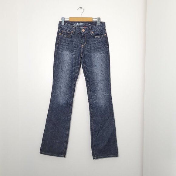 Guess Denim - Guess Carla Bootcut Denim Blue Jeans Dark Wash Sandblasted Womens Stretch 27